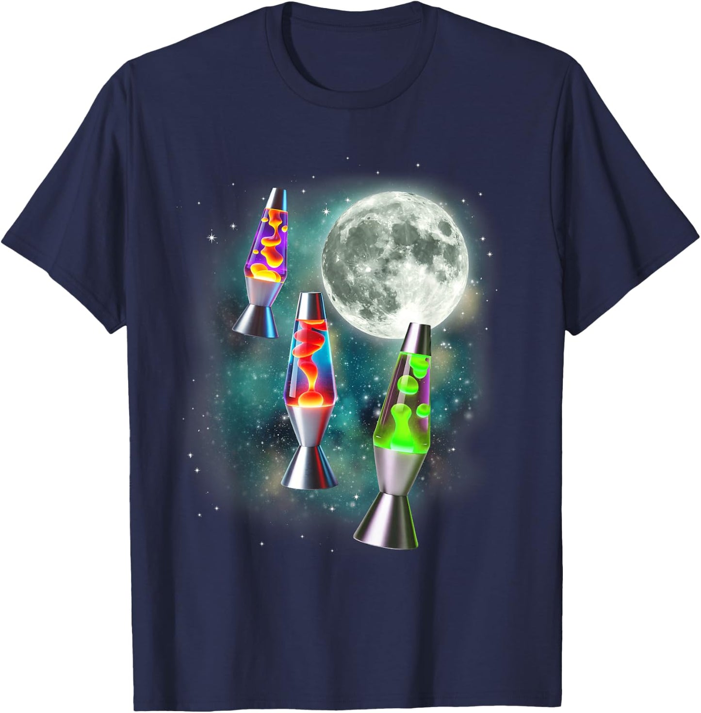 Three Lava Lamp Moon | 3 Ugly Retro Lamps 70s Hippy Joke T-Shirt - T-Shirt | Navy