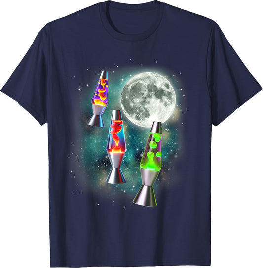 Three Lava Lamp Moon | 3 Ugly Retro Lamps 70s Hippy Joke T-Shirt - T-Shirt | Navy
