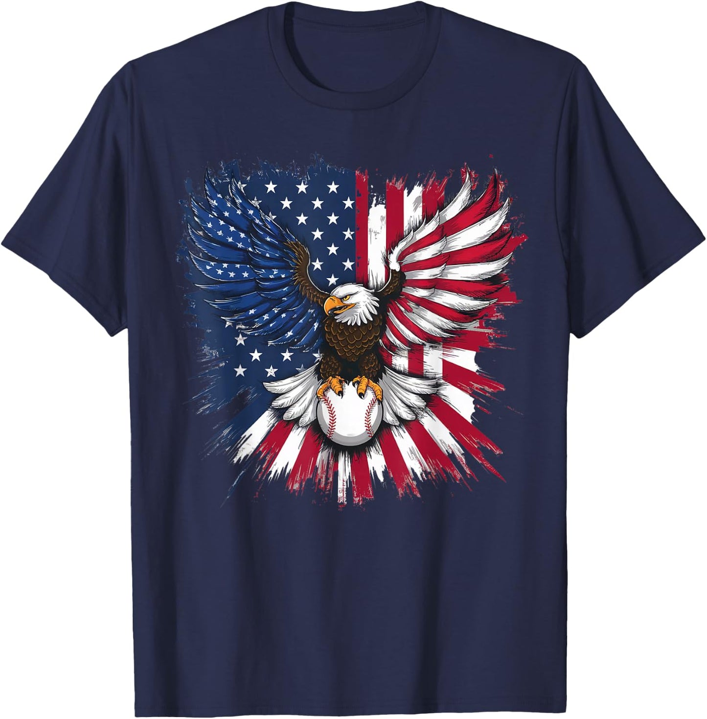 American Flag Baseball Player Bat Fan Catcher Pitcher USA T-Shirt - T-Shirt | Navy