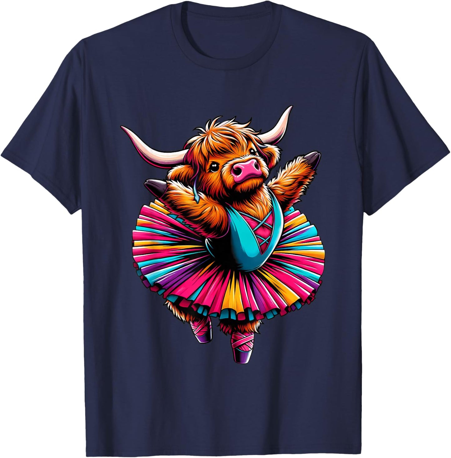 Ballerina Scottish Highland Cow Dancing T-Shirt - T-Shirt | Navy