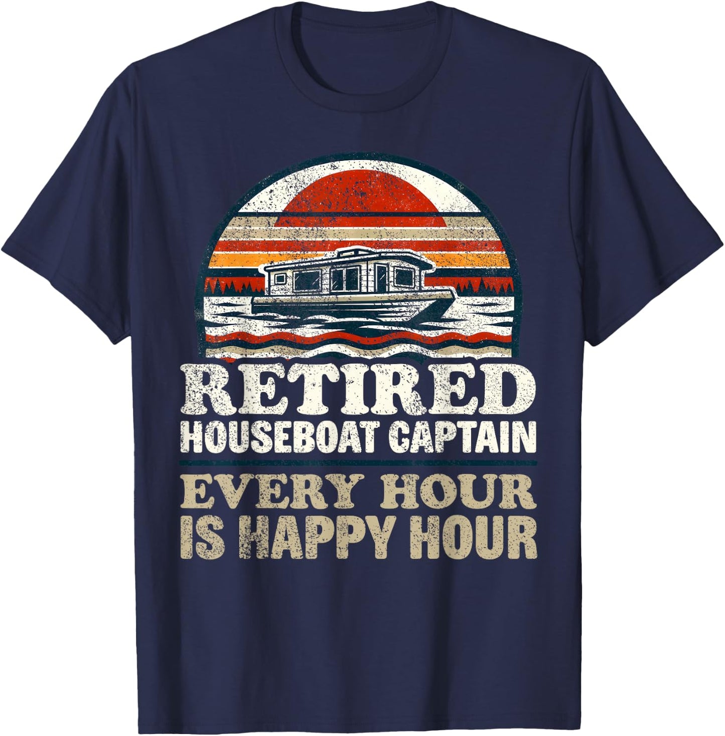 Retired Houseboat Captain Pensioner Houseboat T-Shirt - T-Shirt | Navy
