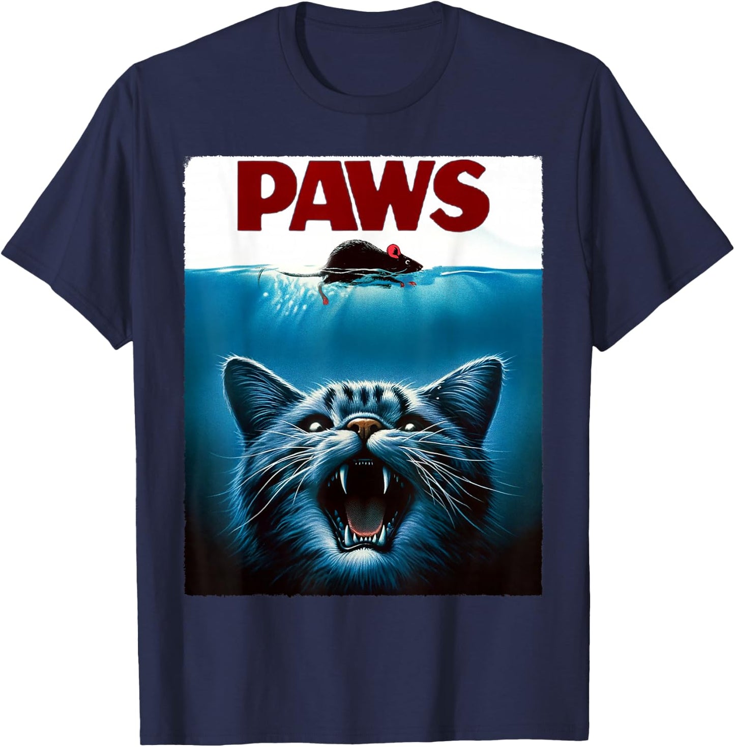 Paws Cat and Mouse Parody Funny Cat T-Shirt - T-Shirt | Navy