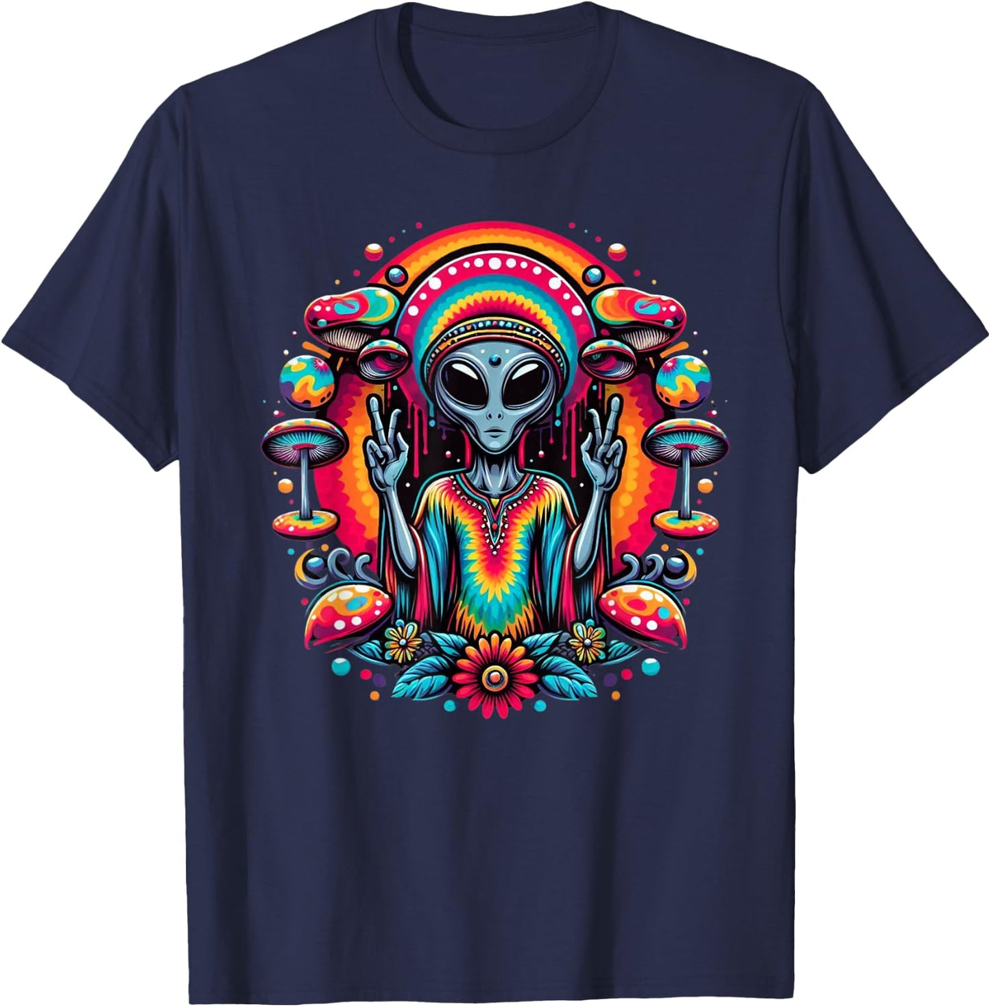 Tie Dye Alien Peace Sign Funny Boho Hippie T-Shirt - T-Shirt | Navy