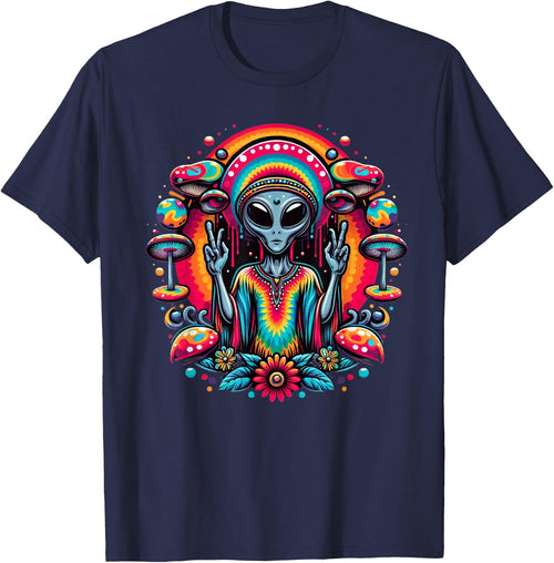 Tie Dye Alien Peace Sign Funny Boho Hippie
