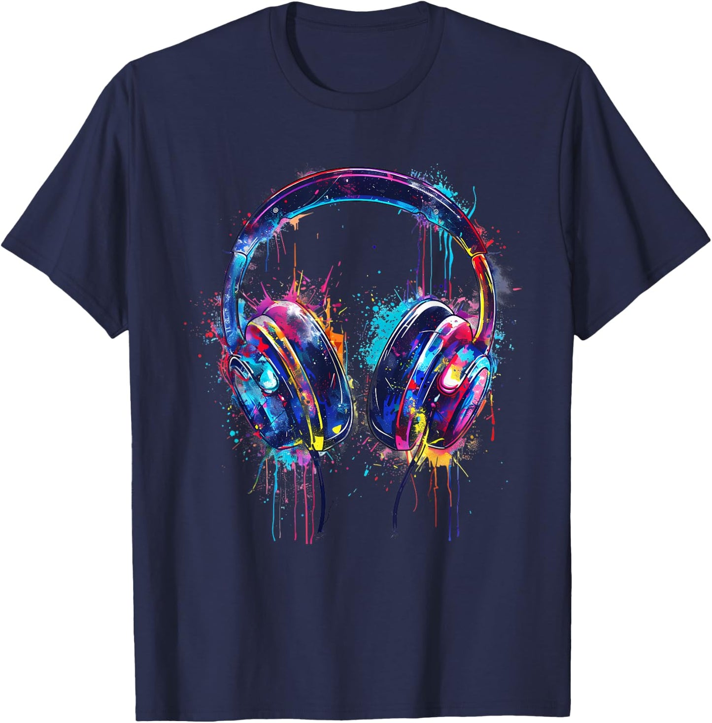 Headphones Music DJ Splash Dance Club Music Headphones House T-Shirt - T-Shirt | Navy