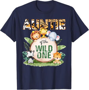 Auntie Of The Wild One 1st Birthday Safari Family Matching T-Shirt - T-Shirt | Navy