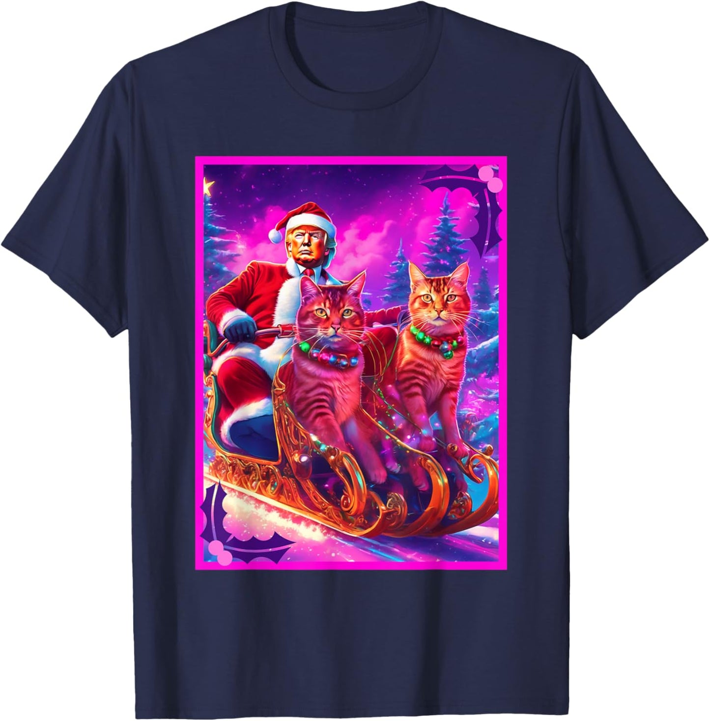 Funny Cat Lover Christmas Sweater Trump Ugly Christmas Women T-Shirt - T-Shirt | Navy