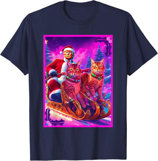 Funny Cat Lover Christmas Sweater Trump Ugly Christmas Women T-Shirt - T-Shirt | Navy