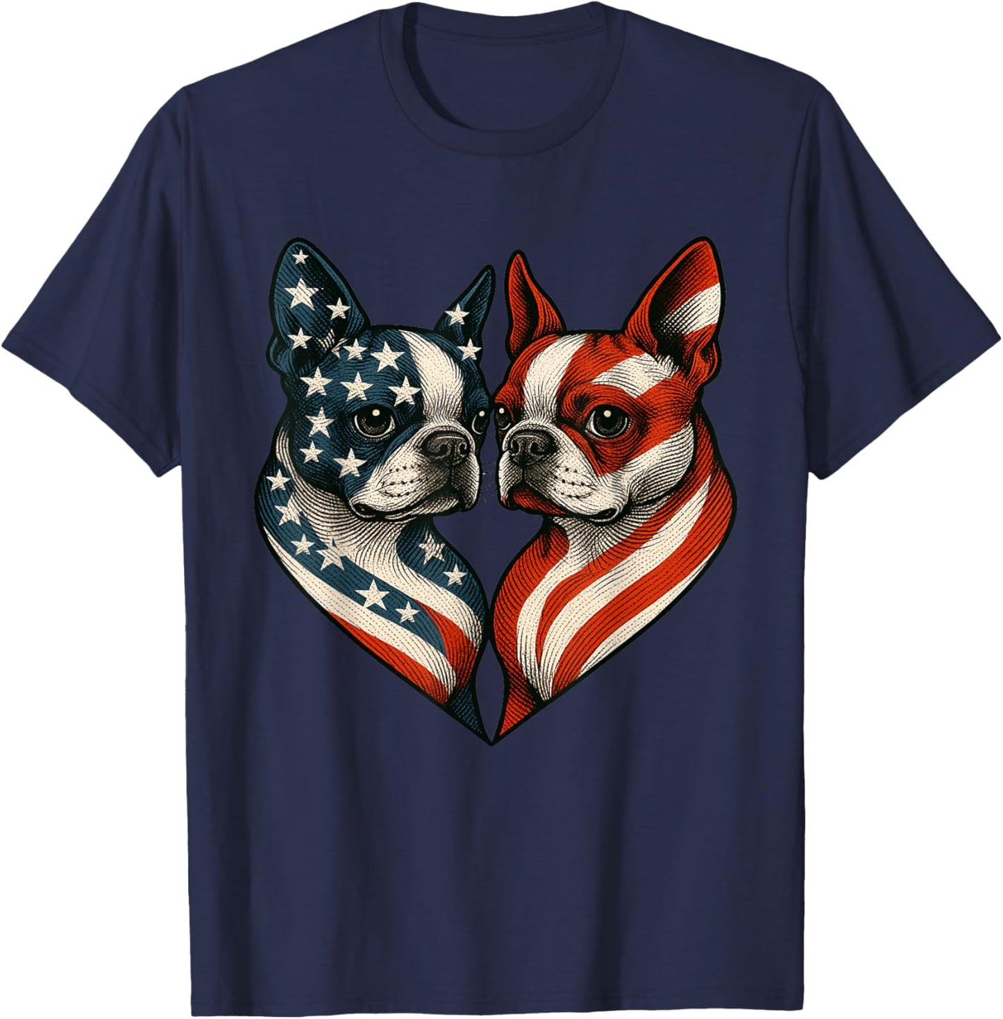 Patriotic Boston Terrier Dog Heart American Flag 4th Of July Men Women T-Shirt - T-Shirt | Navy