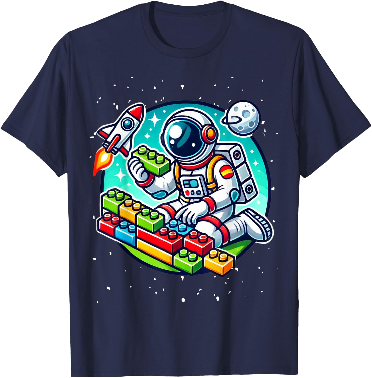 Master Builder Space Astronaut Building Blocks Bricks Boys T-Shirt - T-Shirt | Navy