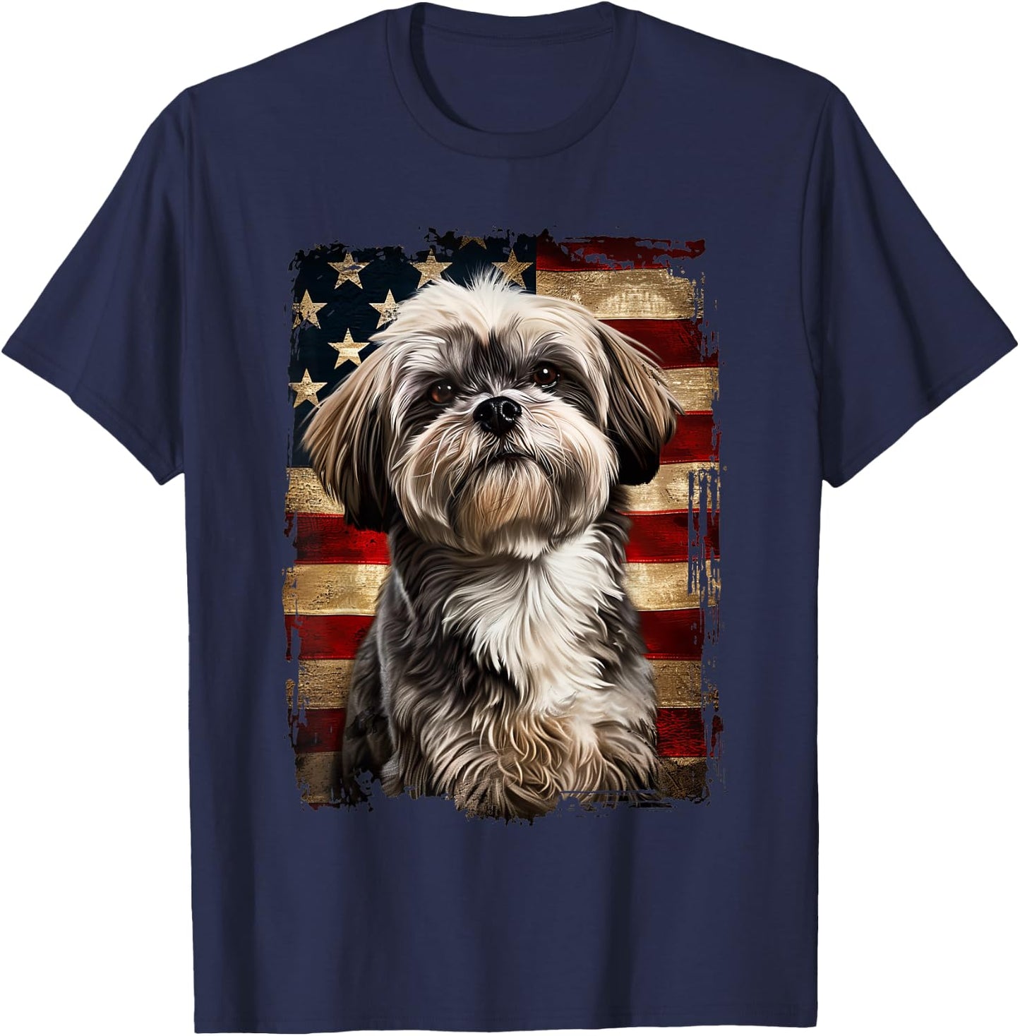 Lhasa Apso American Flag T-Shirt - T-Shirt | Navy