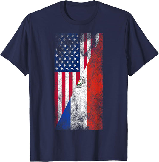 USA & Paraguay Flags - United States of America, Paraguayan T-Shirt - T-Shirt | Navy