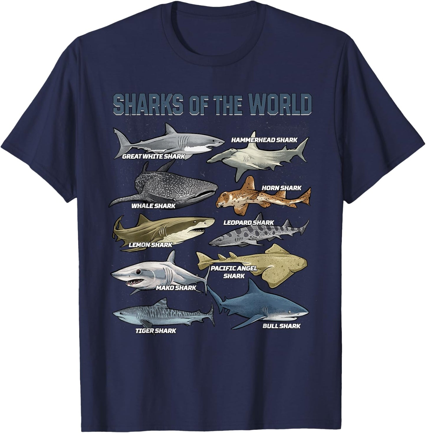 Sharks Animals of the World Marine Biology Fish Shark Lovers T-Shirt - T-Shirt | Navy