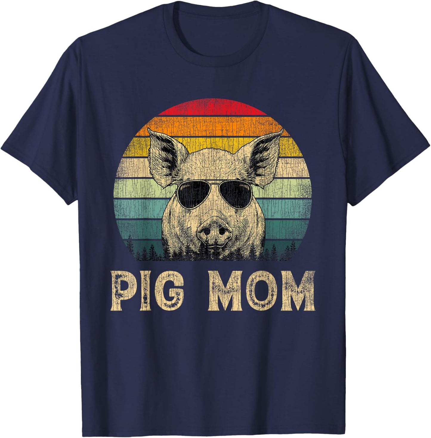 Vintage Pig Mom Pig Lovers Mommy Mother's Day T-Shirt - T-Shirt | Navy