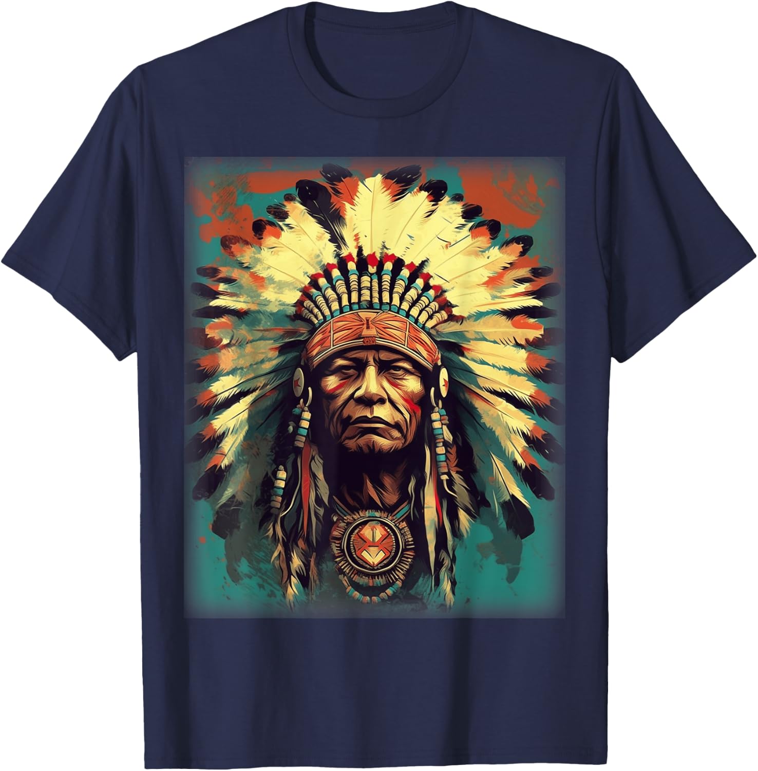 Native American Indian Headdress Traditional Art Men Women T-Shirt - T-Shirt | Navy