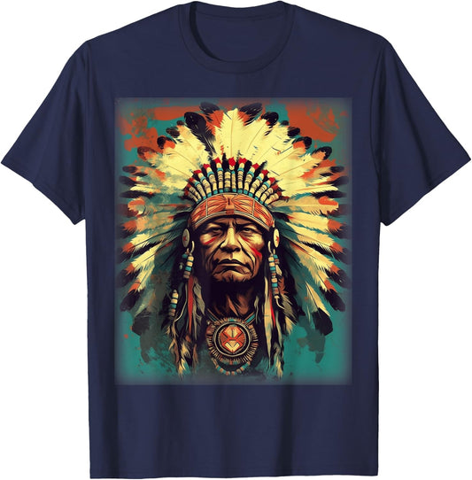 Native American Indian Headdress Traditional Art Men Women T-Shirt - T-Shirt | Navy