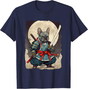 Bulldog Samurai Japanese Retro Ukiyoe Warrior French Bulldog T-Shirt - T-Shirt | Navy