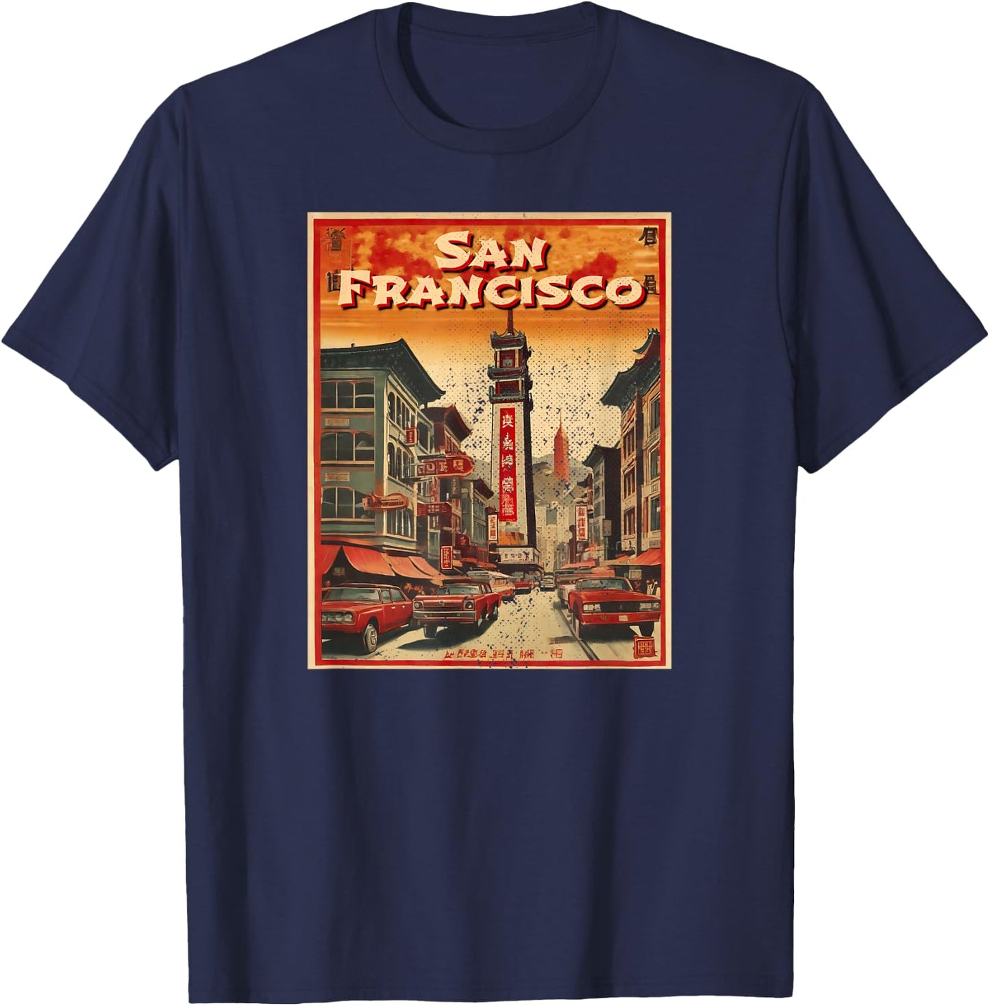 Chinatown San Francisco Retro Style T-Shirt - T-Shirt | Navy