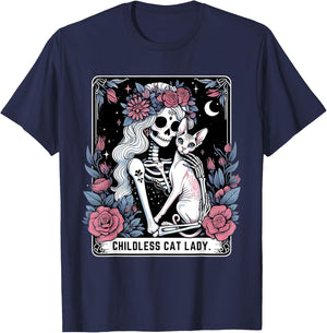 Childless Cat Lady Sphynx Tarot Card Cute Gothic Skeleton T-Shirt - T-Shirt | Navy