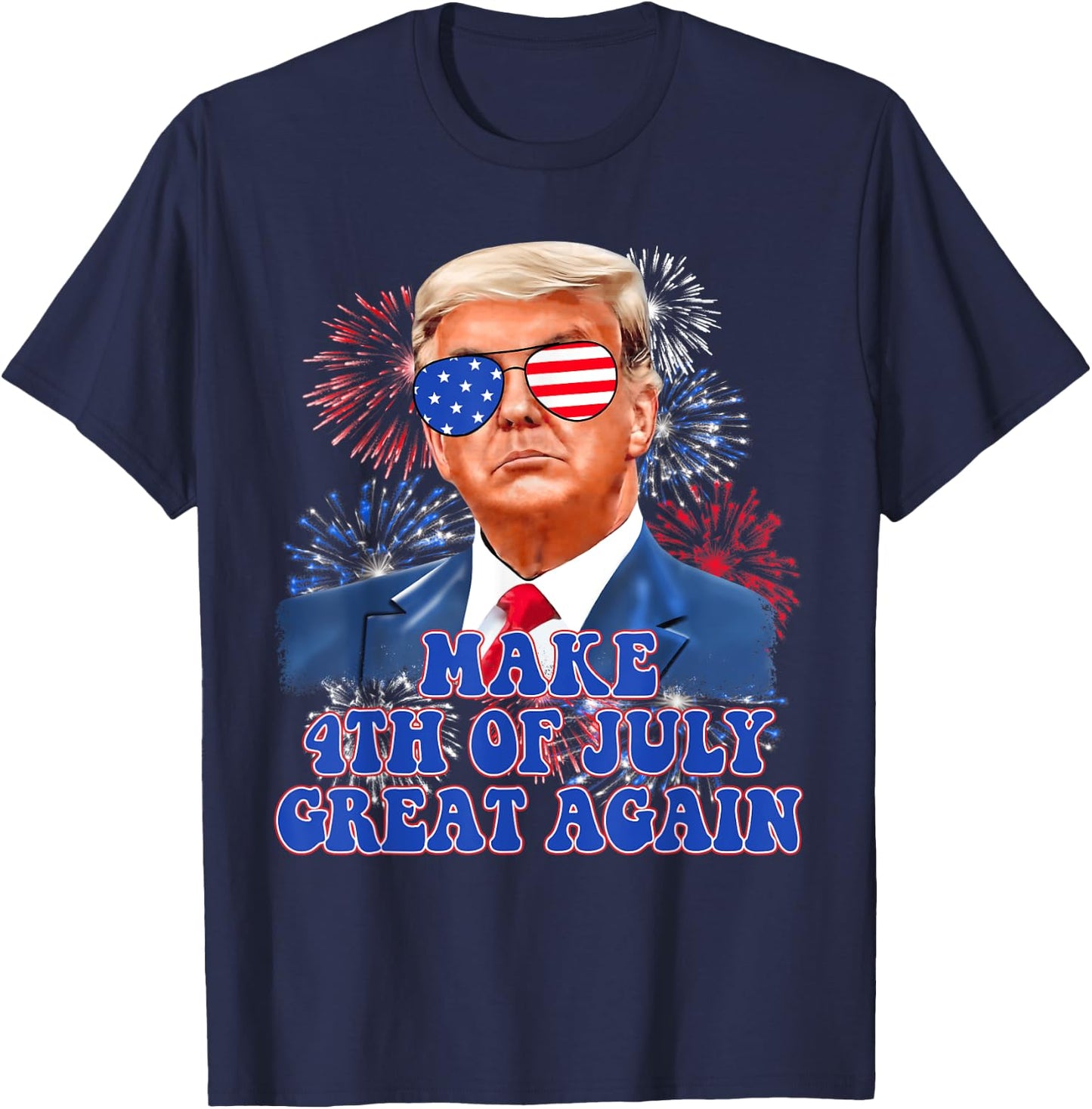 Trump Make 4th Of July Great Again American Flag Firework Kids Men T-Shirt - T-Shirt | Navy