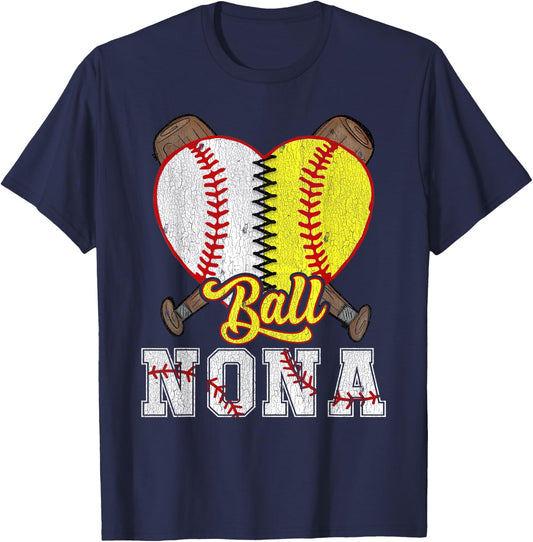 Nona Of Both Ball Nona Baseball Softball Pride T-Shirt - T-Shirt | Navy