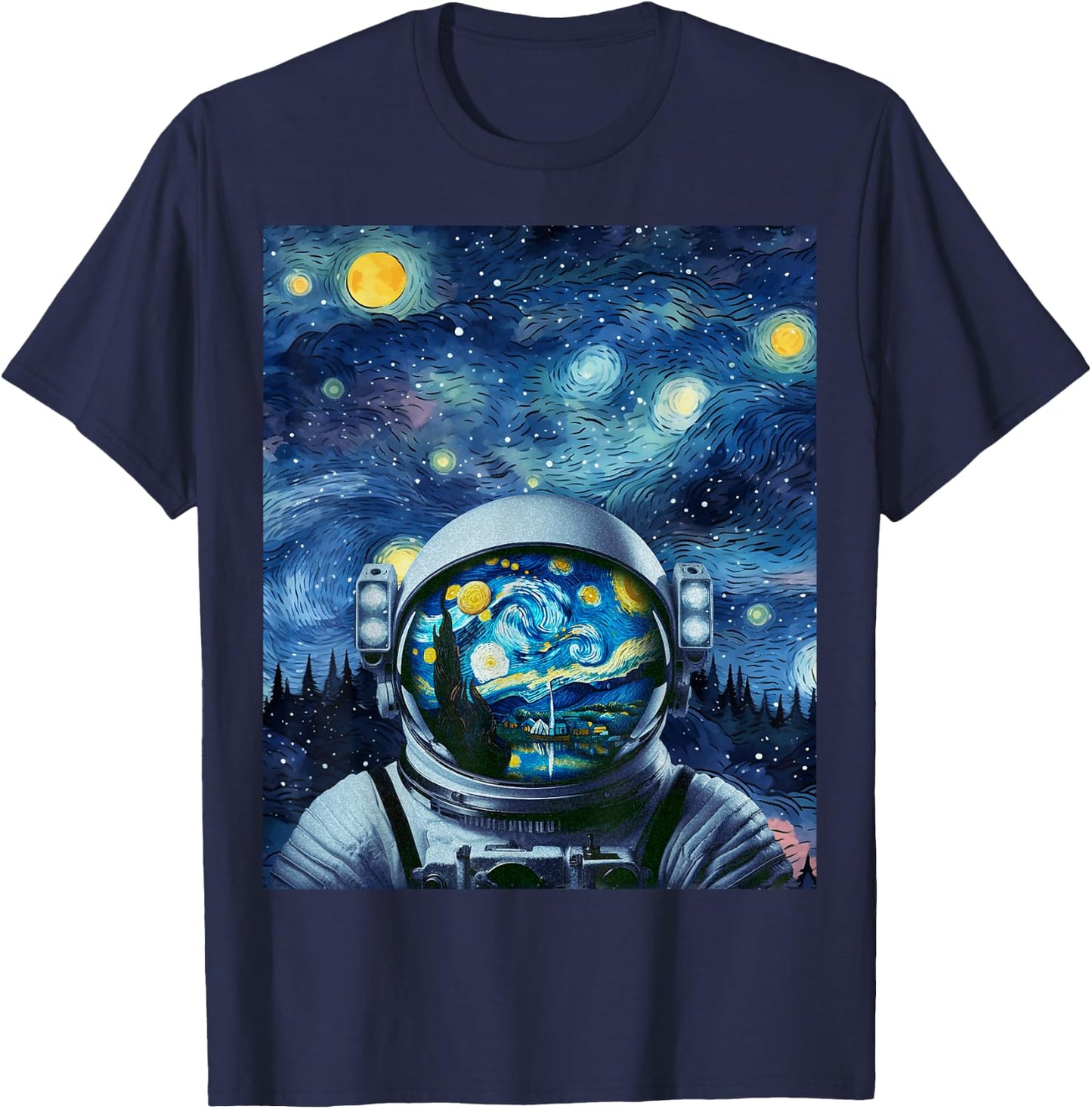 Graphic Van Gogh Starry Night Space Lovers Astronaut Lover T-Shirt - T-Shirt | Navy