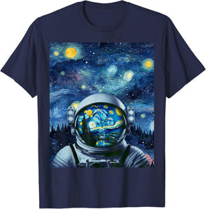 Graphic Van Gogh Starry Night Space Lovers Astronaut Lover T-Shirt - T-Shirt | Navy