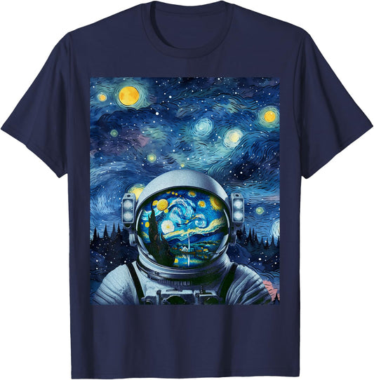 Graphic Van Gogh Starry Night Space Lovers Astronaut Lover T-Shirt - T-Shirt | Navy