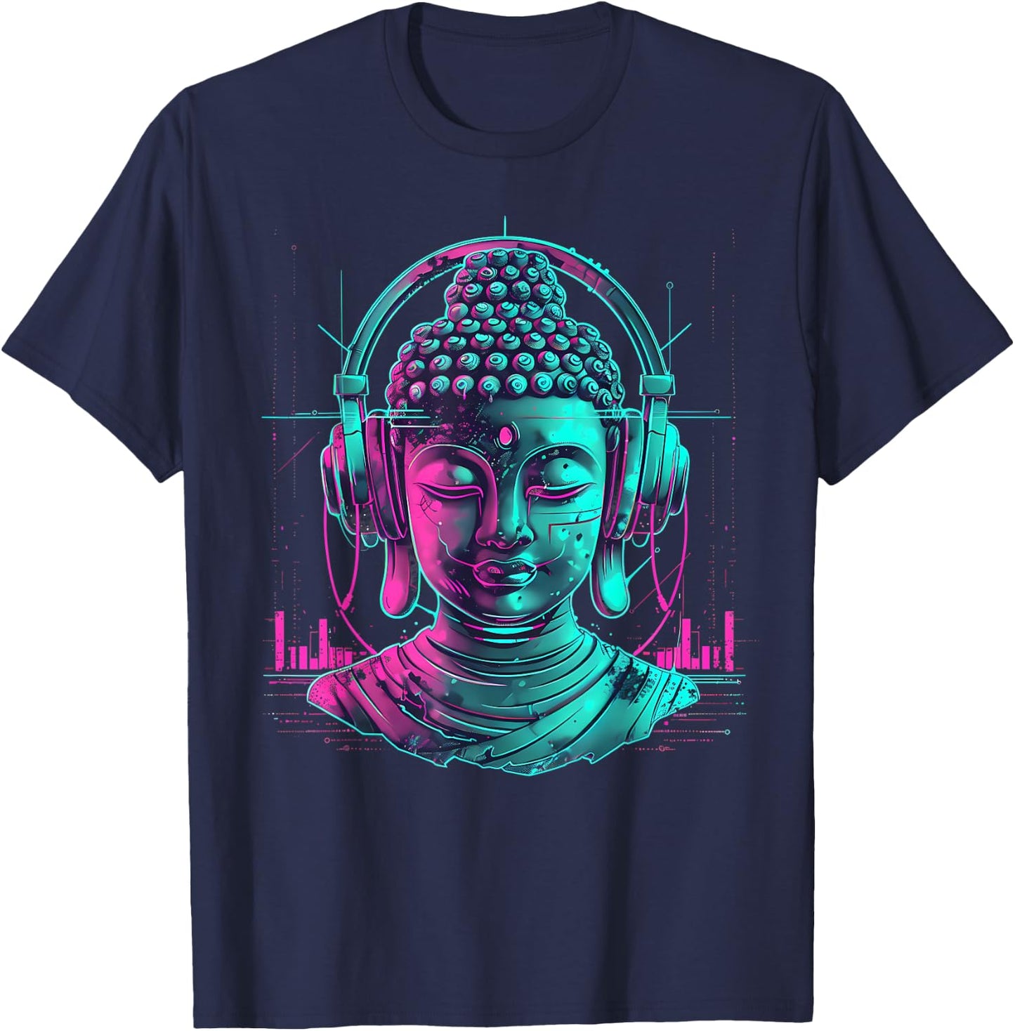 DJ Buddha Buddhist Beatmaker Music Headphones Techno T-Shirt - T-Shirt | Navy