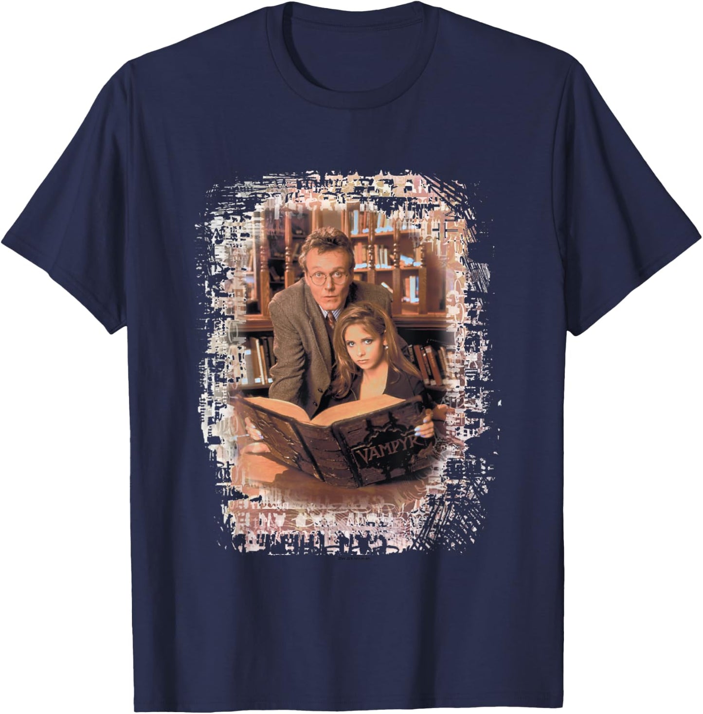 Buffy The Vampire Slayer Buffy & Giles Library Duo Vignette T-Shirt - T-Shirt | Navy