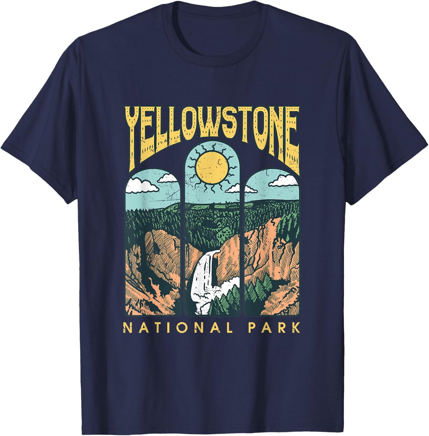 Vintage Yellowstone National Park Hiking Camping Travel T-Shirt - T-Shirt | Navy