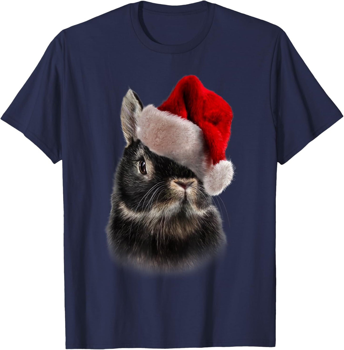 Netherland Dwarf Rabbit, Christmas Santa Hat, Bunny T-Shirt - T-Shirt | Navy