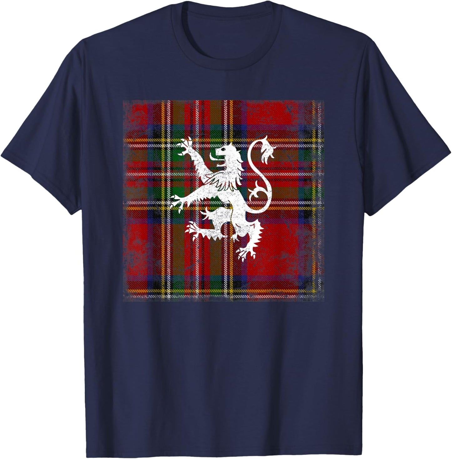 Scottish Tartan Red Plaid Scotland Lion Royal Stewart Clan T-Shirt - T-Shirt | Navy