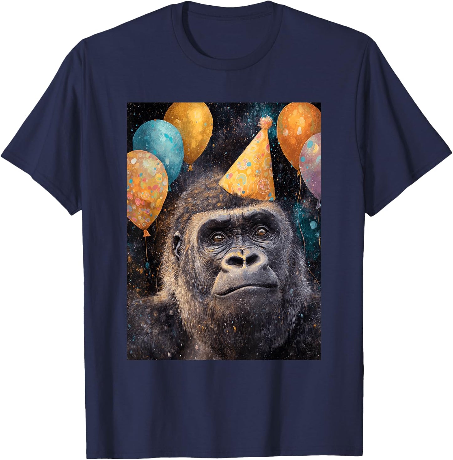 Gorilla Birthday Party Animal Themed in Space T-Shirt - T-Shirt | Navy