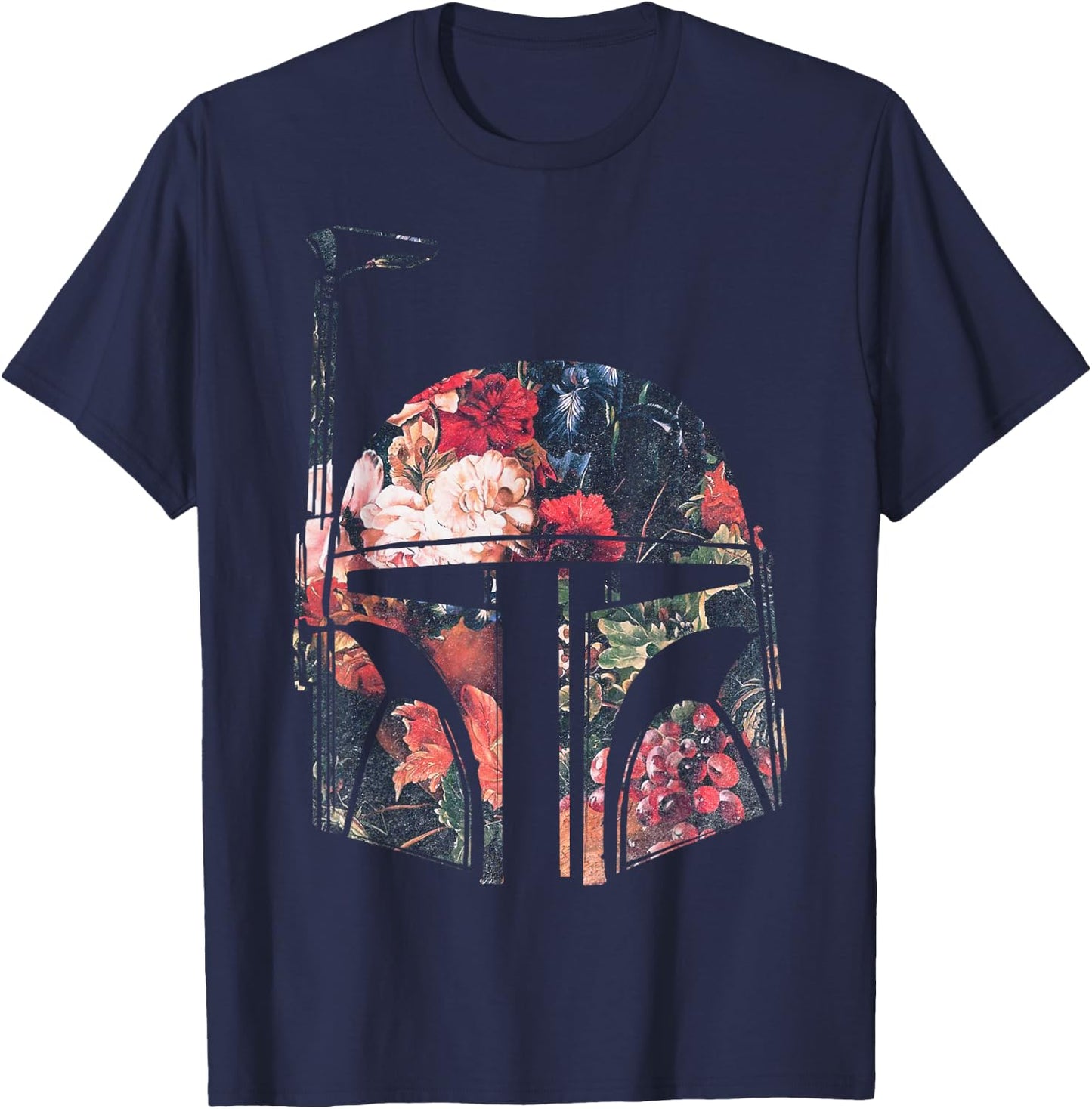 Star Wars Boba Fett Floral Print Helmet Graphic T-Shirt - T-Shirt | Navy