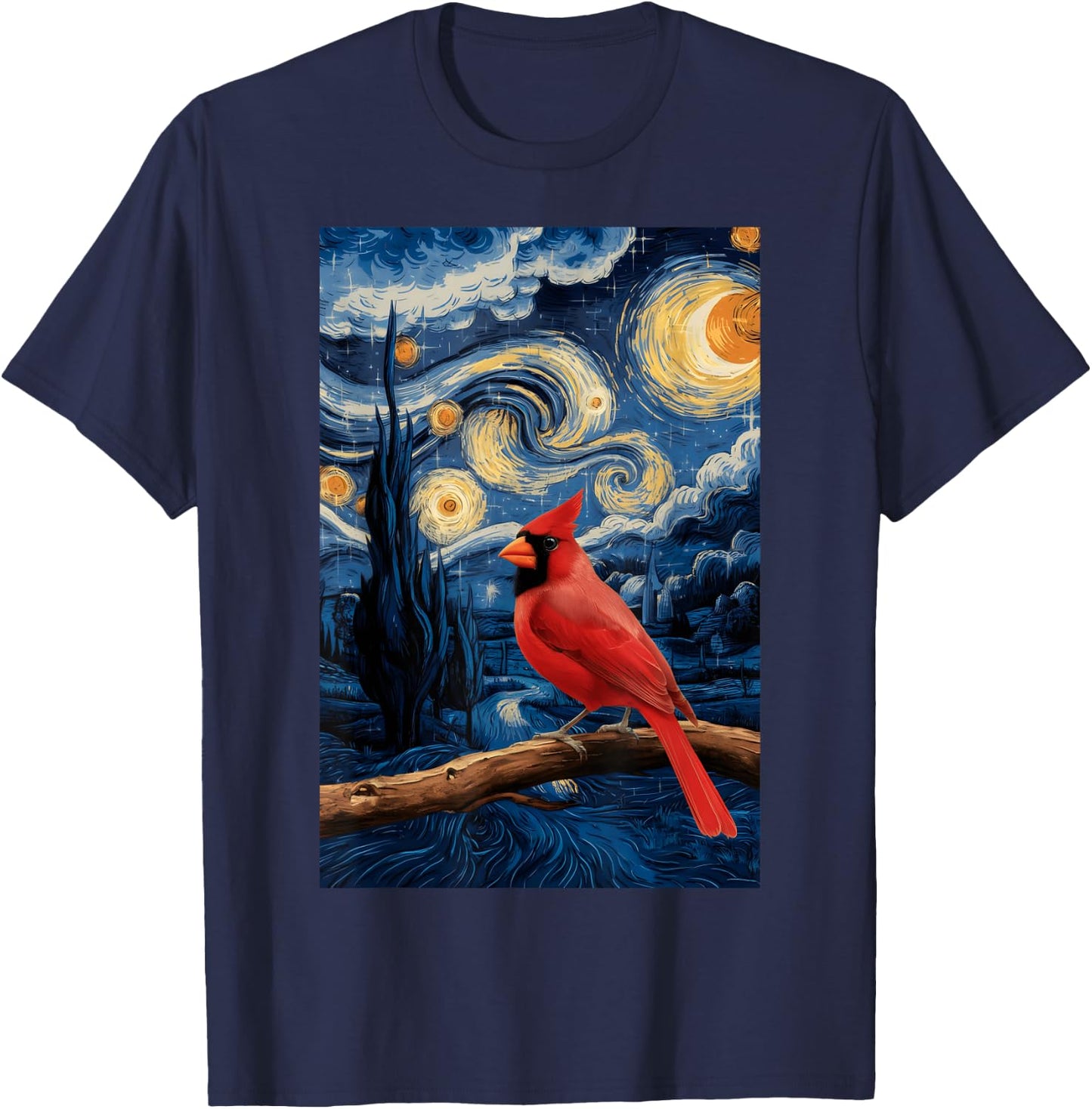 Cute Starry Red Cardinal Night For Bird Lovers T-Shirt - T-Shirt | Navy