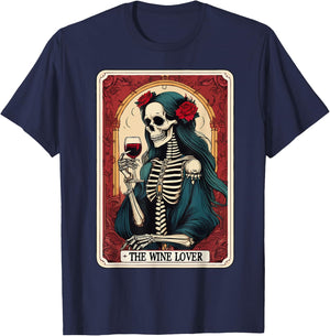 Wine Lover Tarot Card Skeleton Drinking Wine Goth Halloween T-Shirt - T-Shirt | Navy