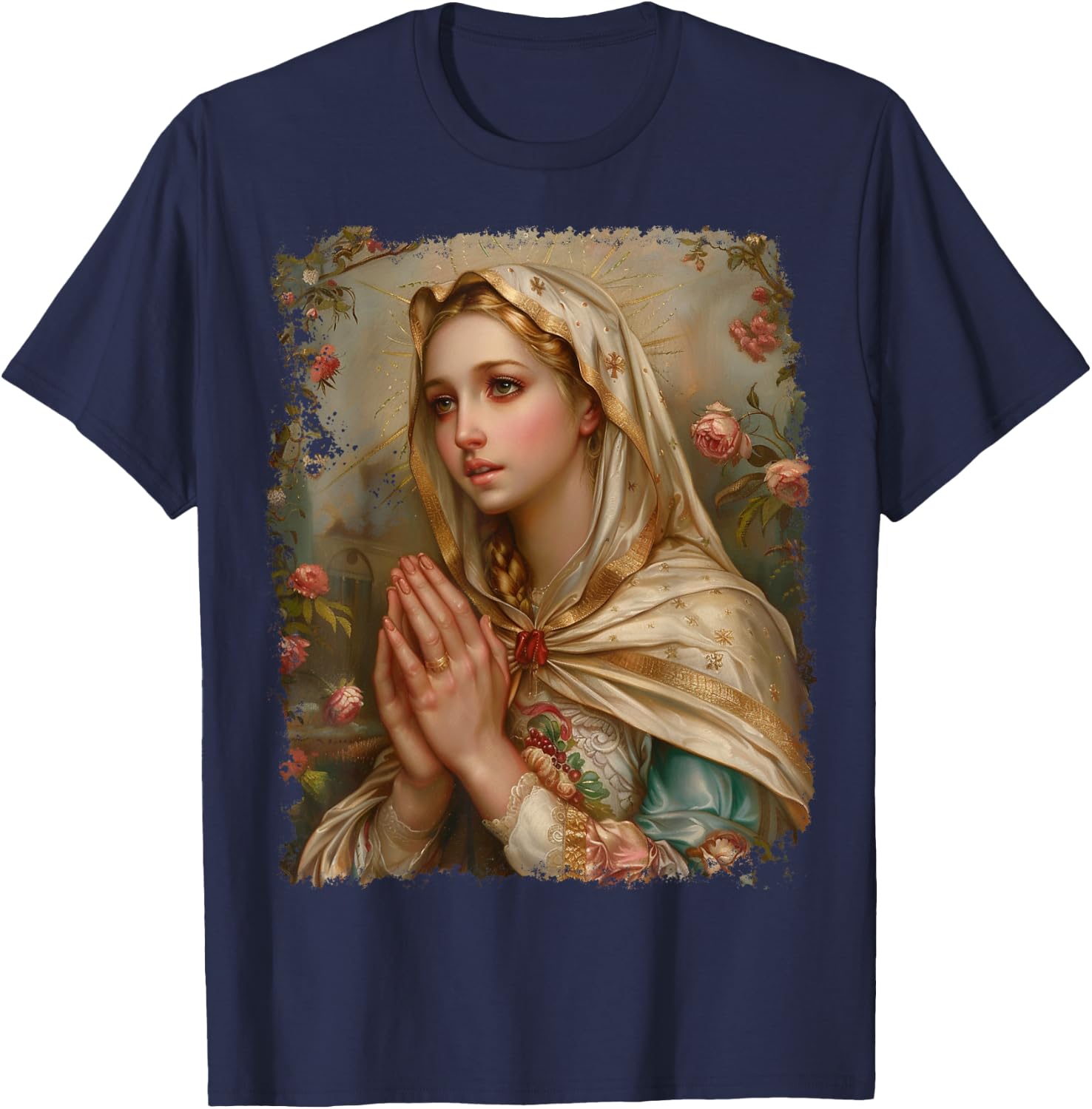 Mother of Jesus Christ Saint Mary Christian T-Shirt - T-Shirt | Navy