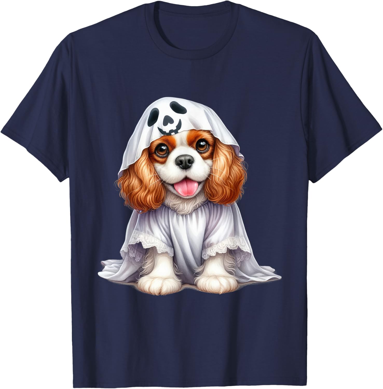 Funny Ghost Cavalier King Charles Spaniel Dog Lover T-Shirt - T-Shirt | Navy