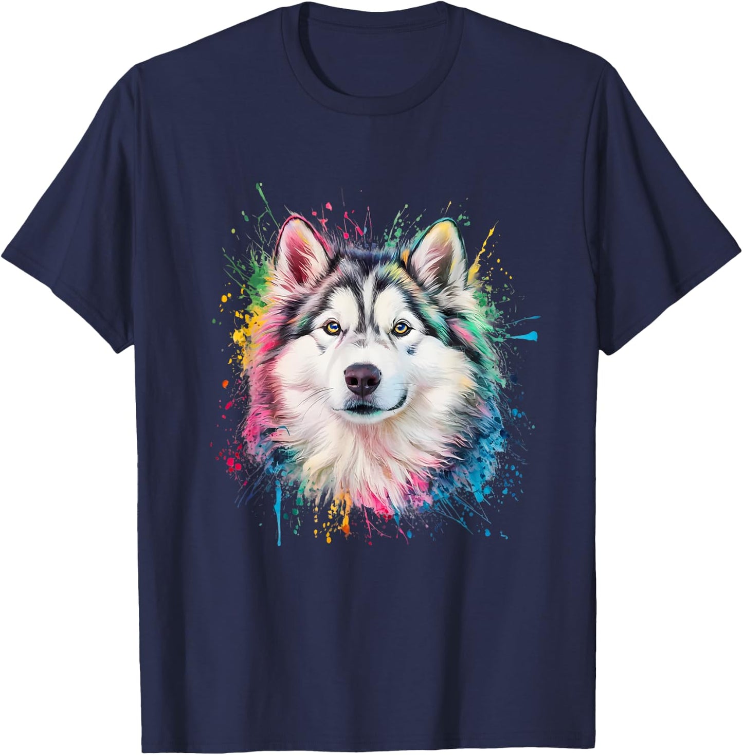 Men Woman Colorful Watercolor Alaskan Malamute T-Shirt - T-Shirt | Navy