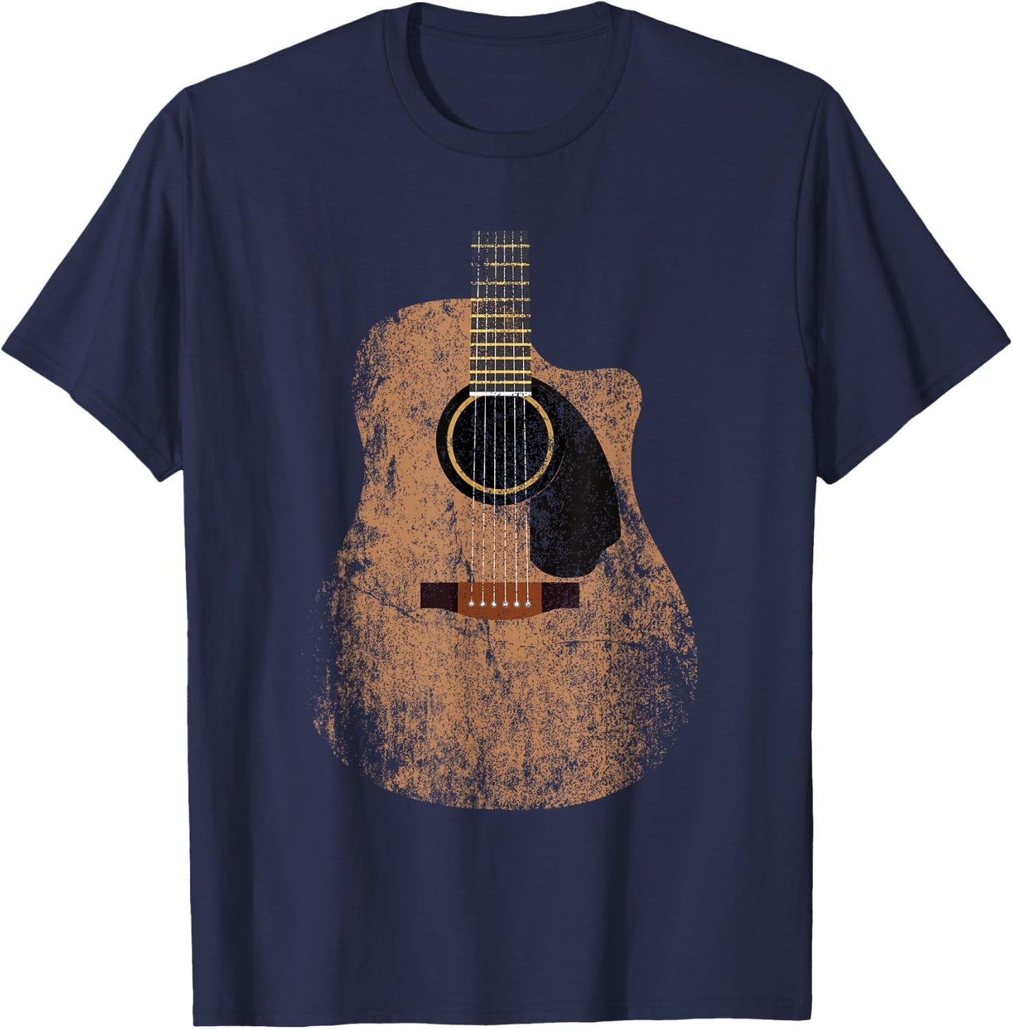 Vintage Guitar Distressed Acoustic Guitar Guitarist Player T-Shirt - T-Shirt | Navy