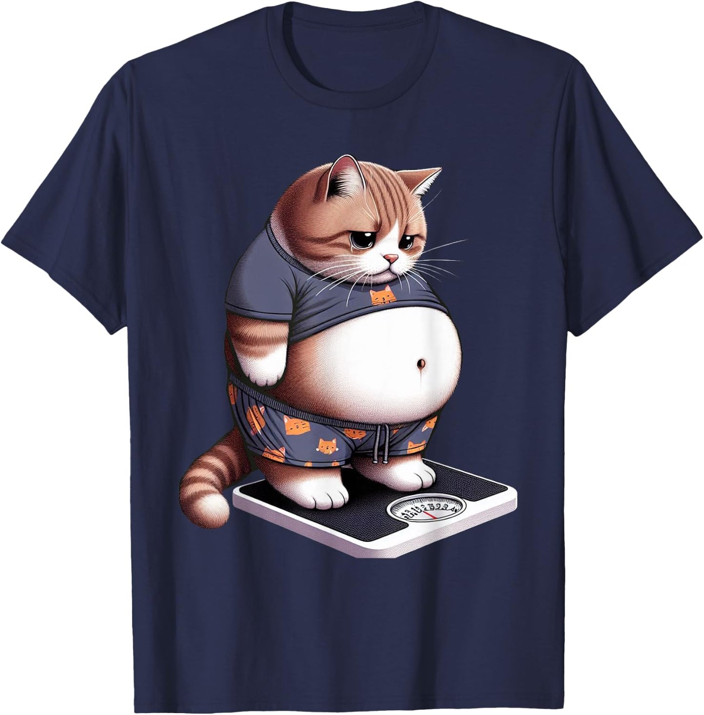 Funny Fat Cat Cute Chubby Kitten , Small, Black T-Shirt - T-Shirt | Navy
