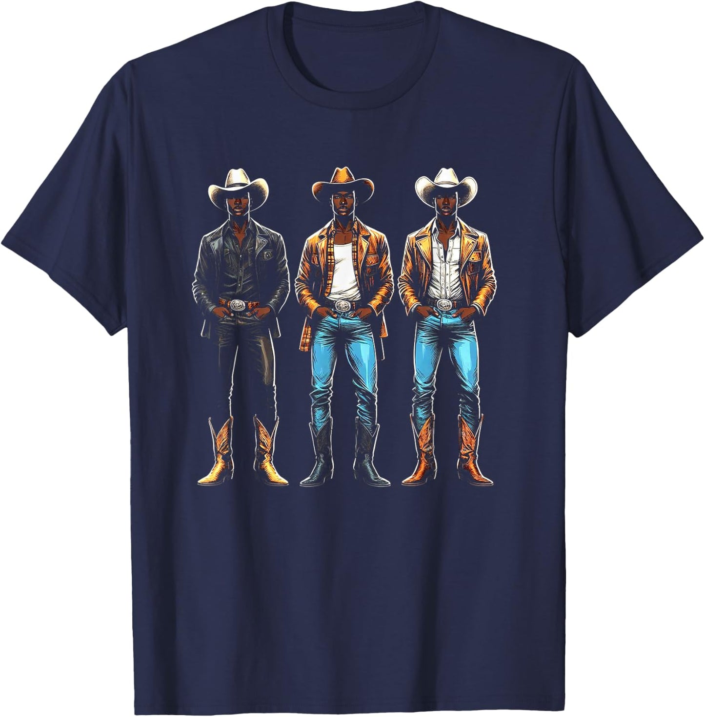 Black Cowboy Western Rodeo Melanin Black History Texas Men T-Shirt - T-Shirt | Navy