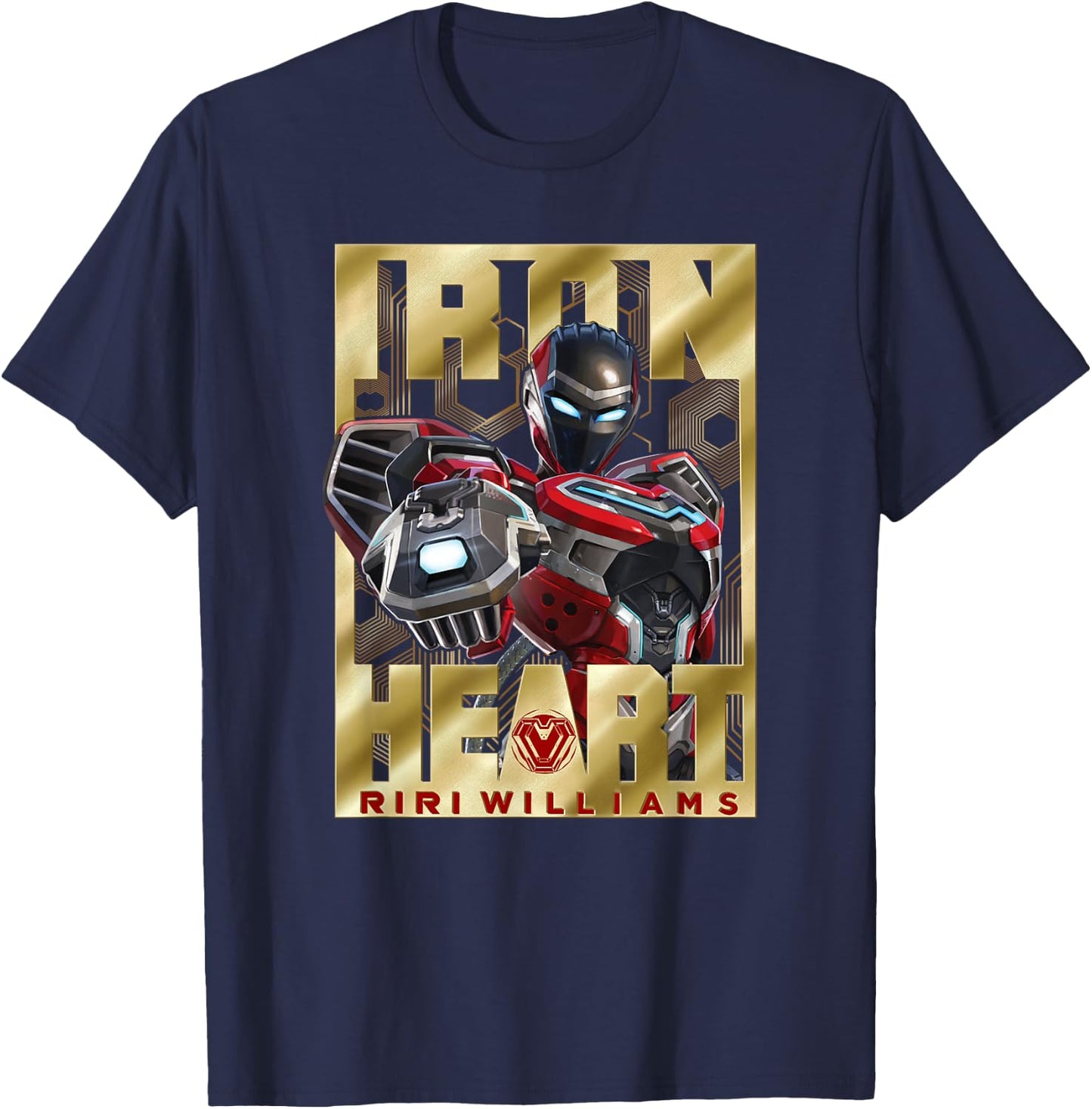 Marvel Black Panther: Wakanda Forever Ironheart Gold Metal T-Shirt - T-Shirt | Navy