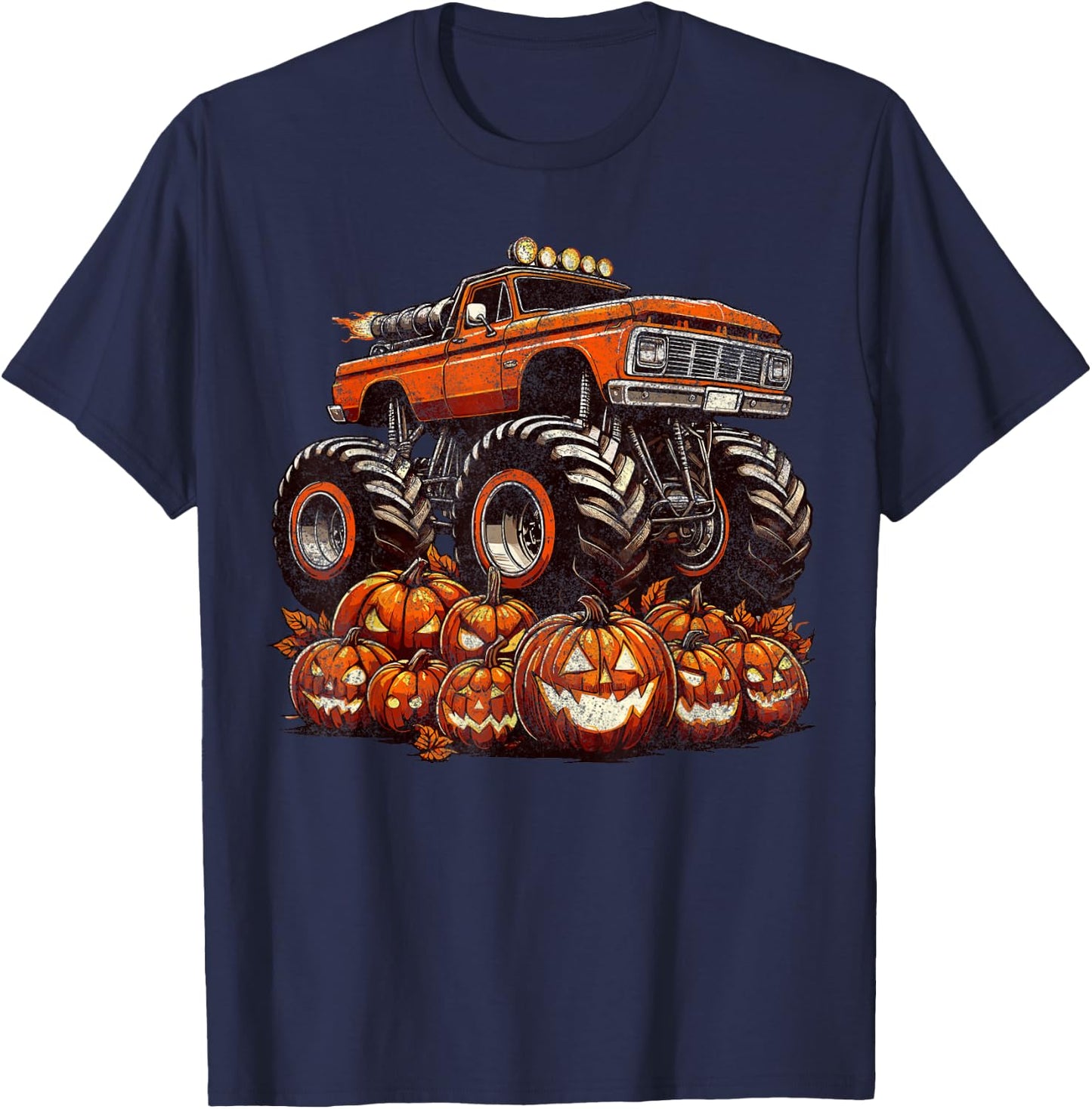 Halloween Monster Truck Boys Pumpkin Halloween T-Shirt - T-Shirt | Navy