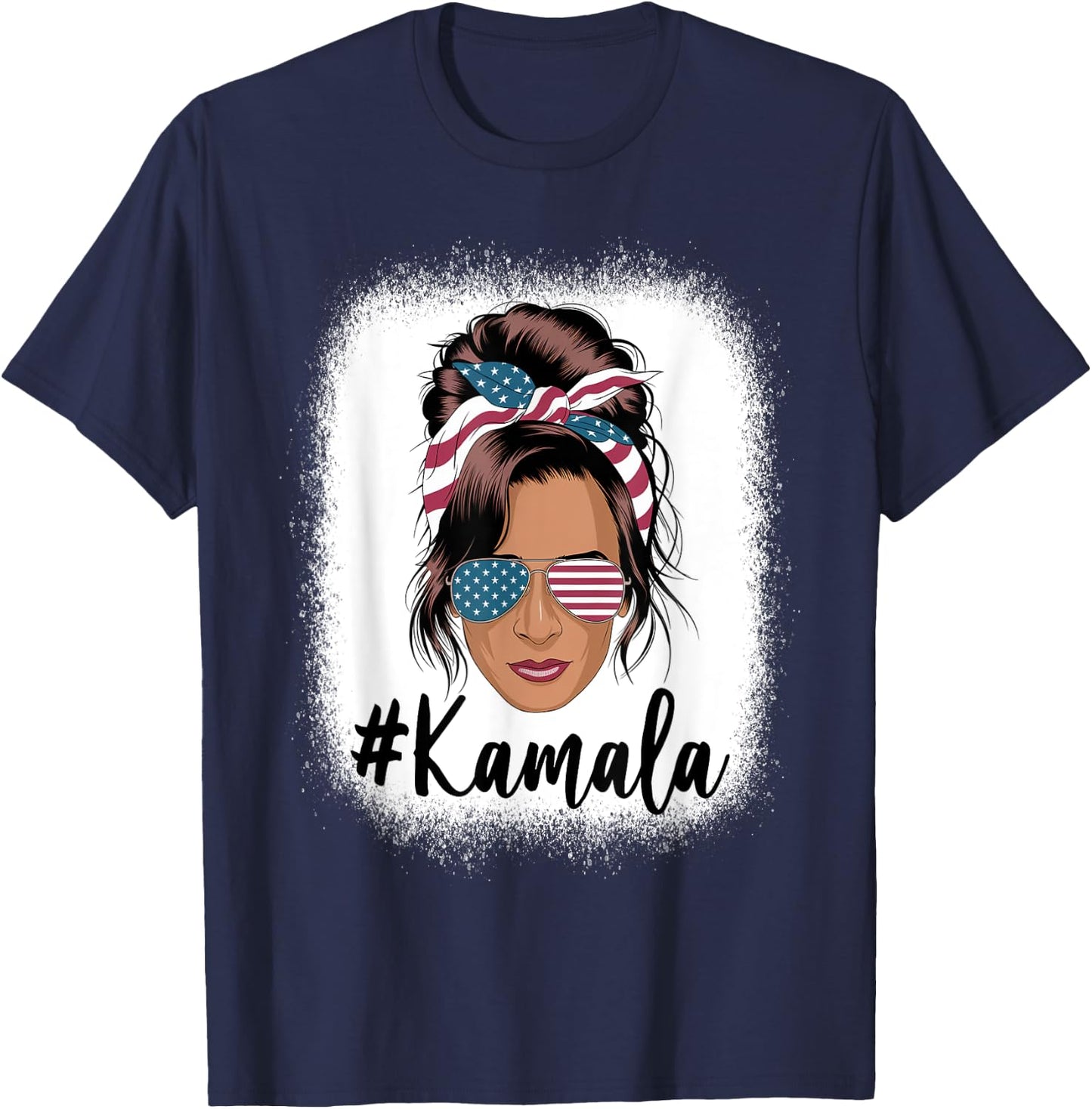 Kamala Harris Messy Bun Retro USA Patriotic American Flag T-Shirt - T-Shirt | Navy