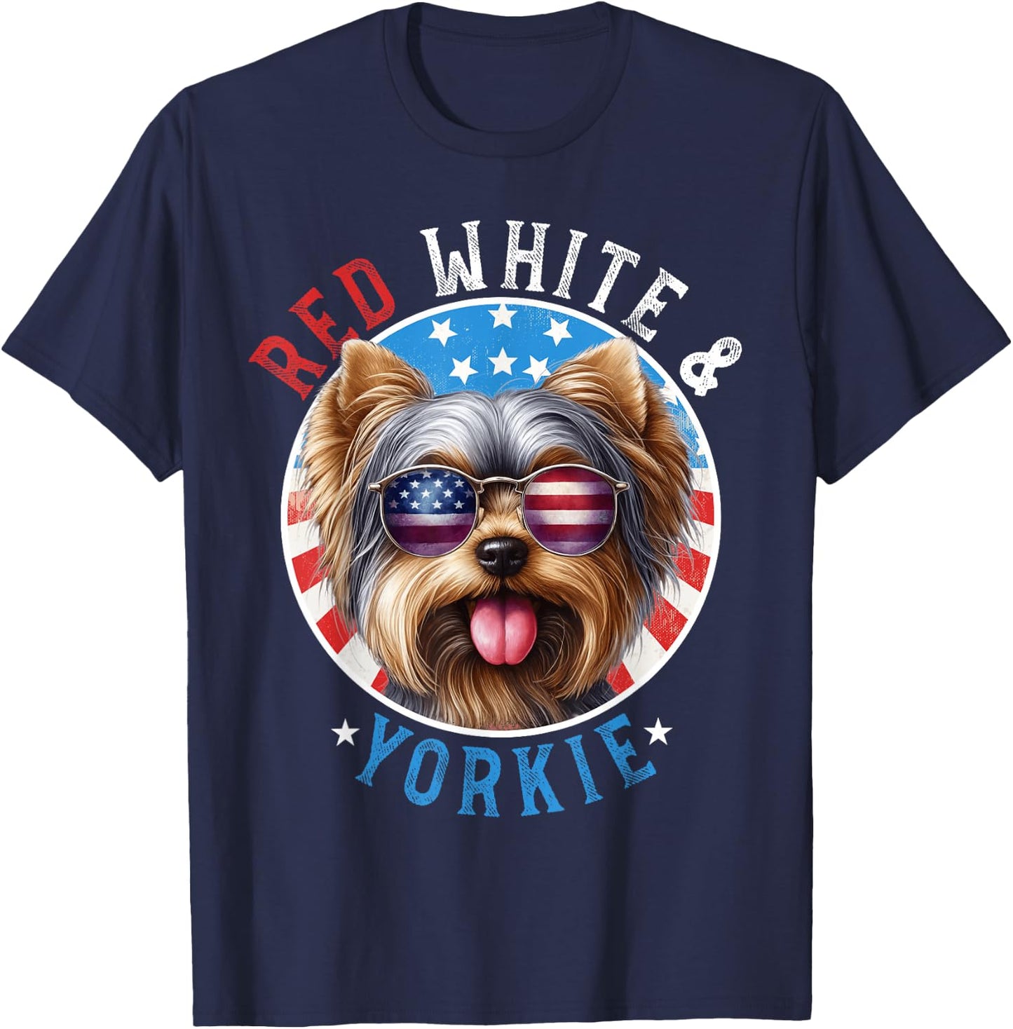 Yorkshire Terrier Dog 4th of July Red White & Yorkie Lovers Women Kids Men T-Shirt - T-Shirt | Navy