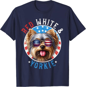 Yorkshire Terrier Dog 4th of July Red White & Yorkie Lovers Women Kids Men T-Shirt - T-Shirt | Navy