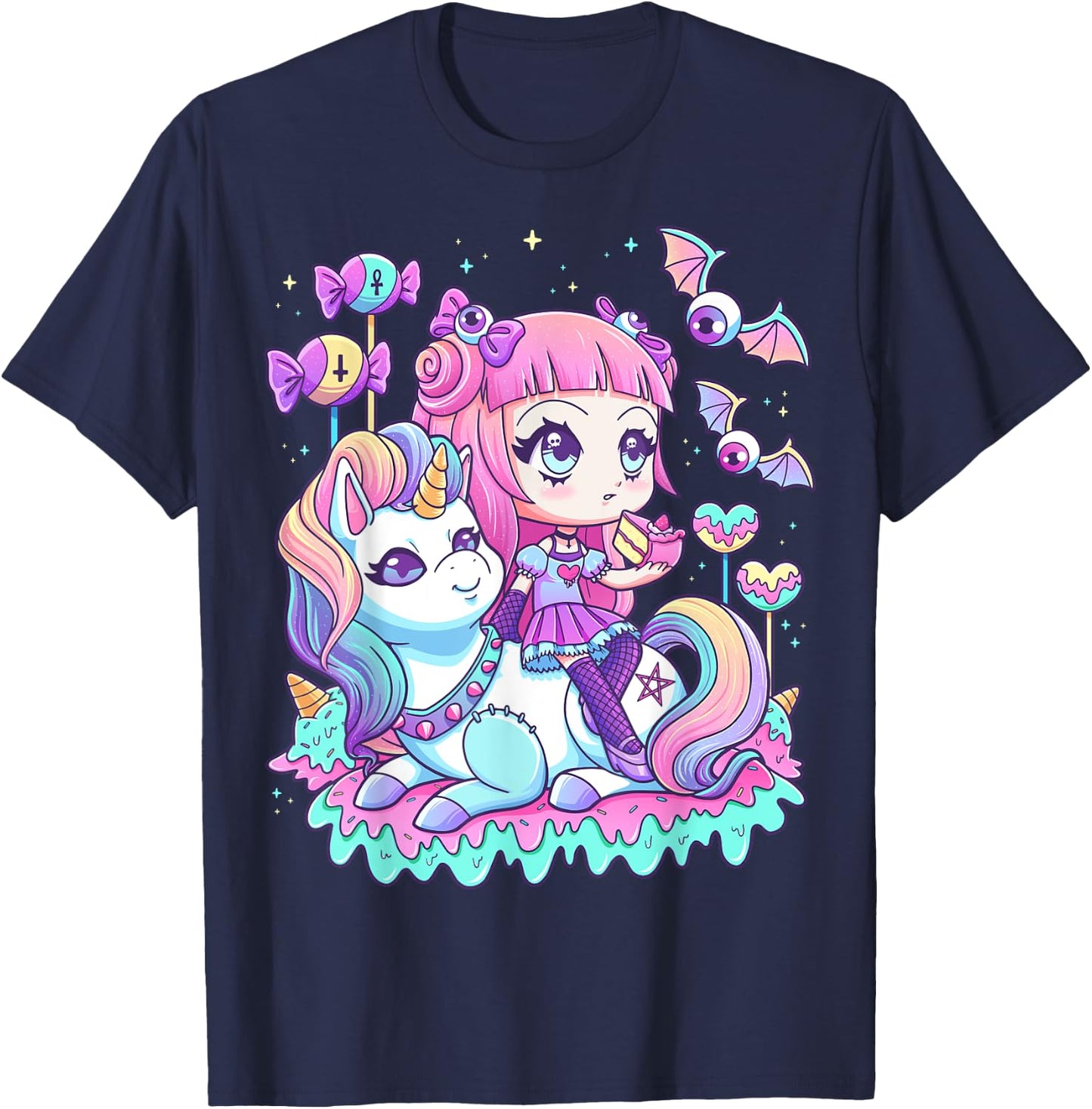 Pastel Goth Cute Creepy Girl Unicorn Kawaii Menhera Witchy T-Shirt - T-Shirt | Navy