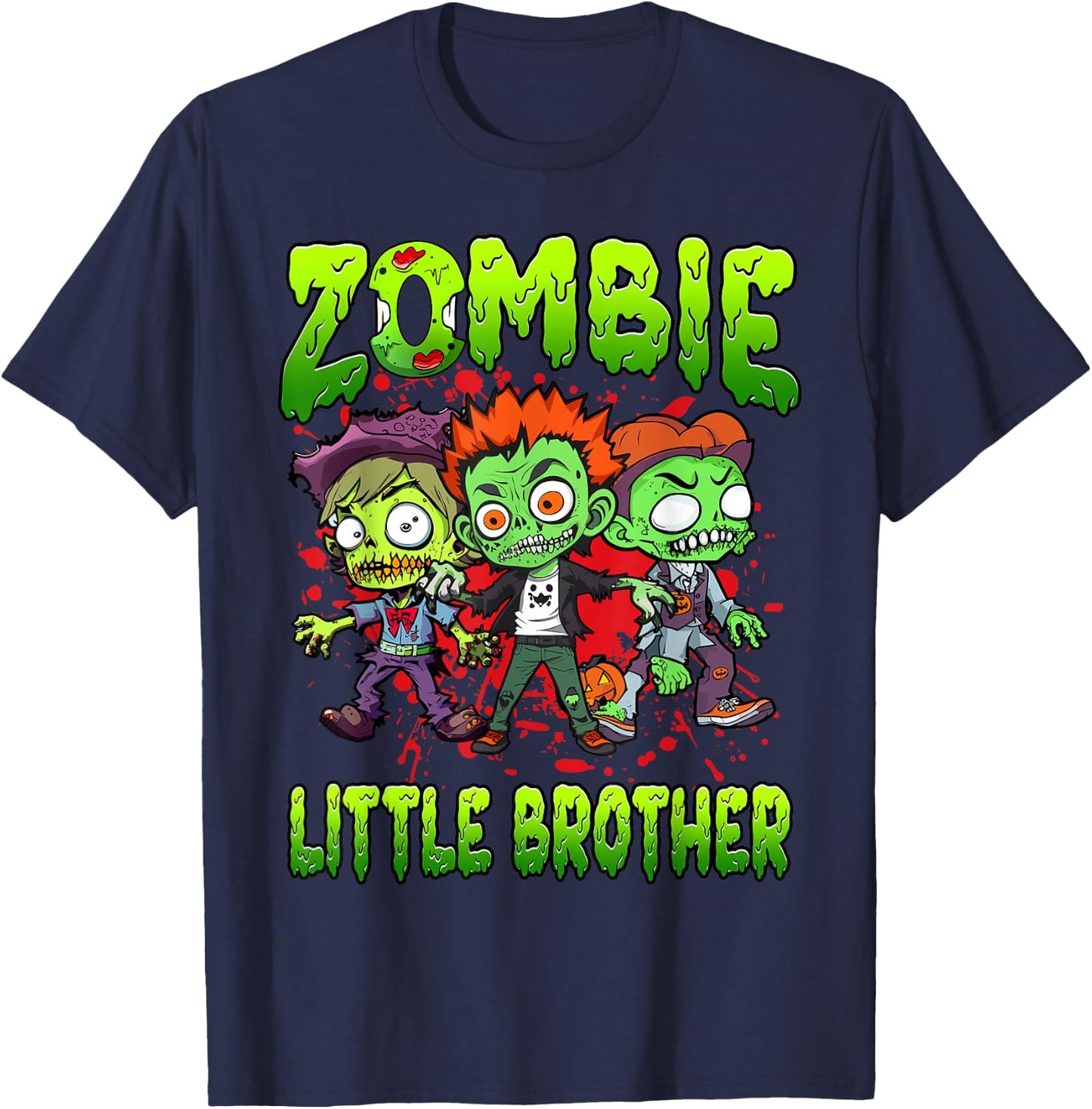 Zombie Little Brother Halloween Costume Family Matching T-Shirt - T-Shirt | Navy